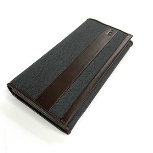 TUMI Breast Pocket Wallet Anthracite Gray with Brown Trim